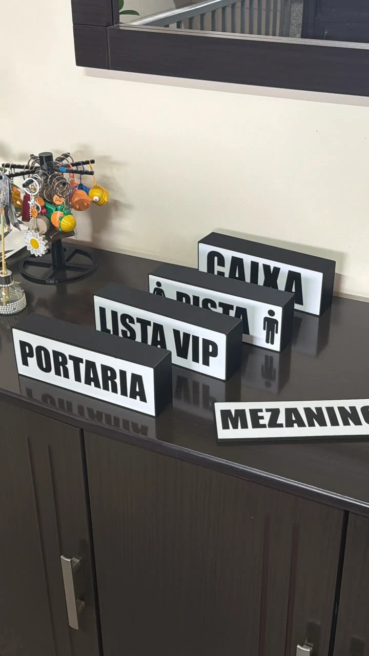 Letreiros de ambientes fotografados na bancada